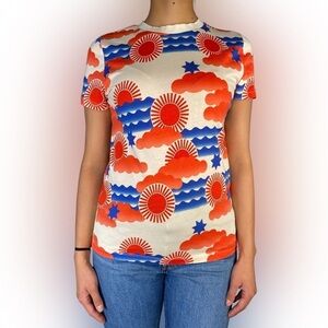 Scotch & Soda MEDIUM red blue stars pattern t shirt cotton blend strechy